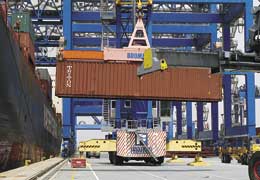 Movimentazione container nel porto canale di Cagliari